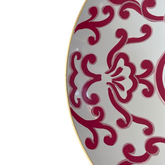 Dana Gibson Hand Painted Tole Sultan Bowl 16in Metal Hot Pink White Floral NEW - Picture 10 of 10